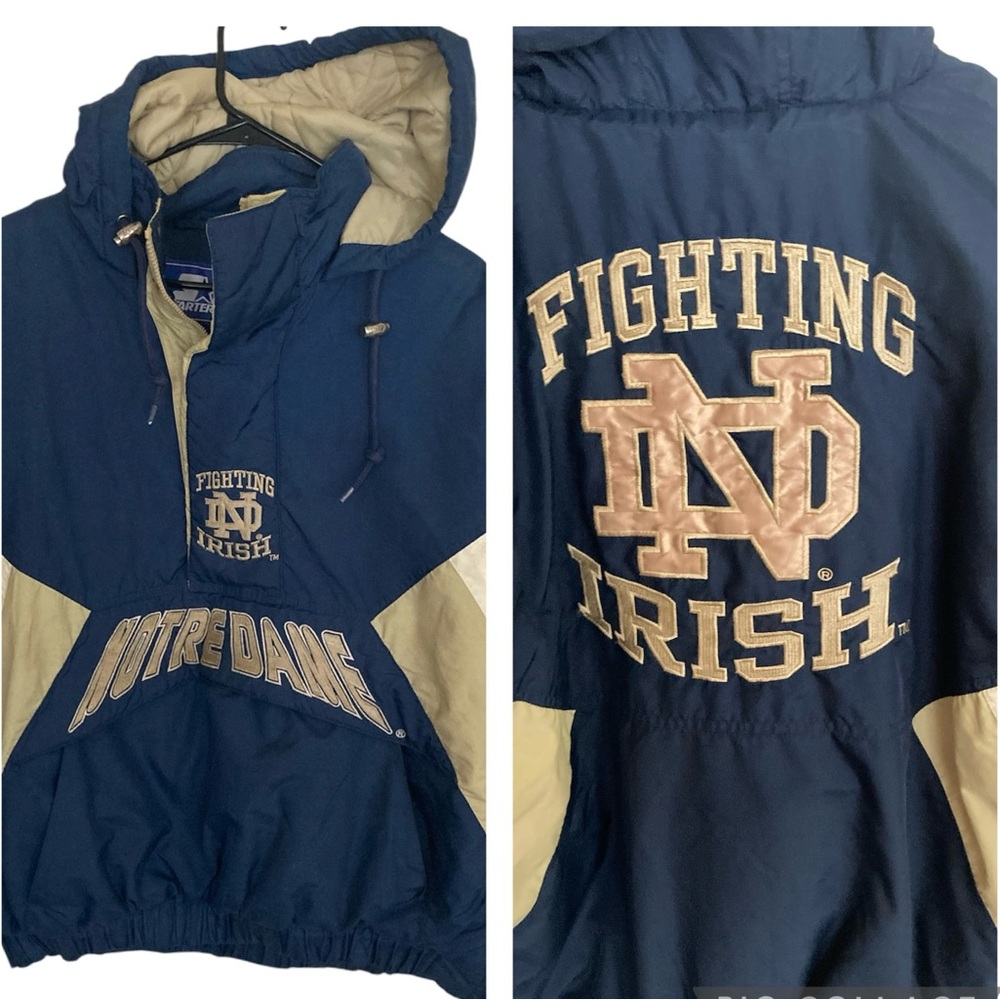 Vintage 90's Notre Dame Fighting Irish Starter Jacket Coat W/ Hood Sz Med Large